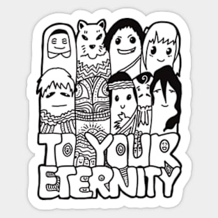 All The Characters In To Your Eternity Or Fumetsu No Anata E Anime Are Drawn With Cool And Cute Black Doodles (Transparent) Sticker